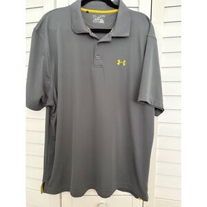 Under Armour Golf Polo Shirt‎ HeatGear Performance Athletic Gray Yellow XL